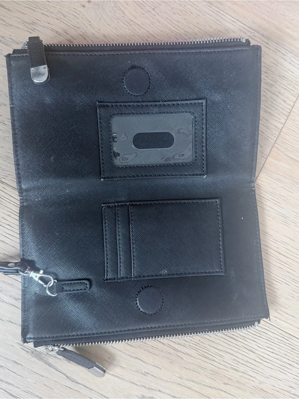 Guess Black Saffiano Leather Wristlet with Logo Medallion